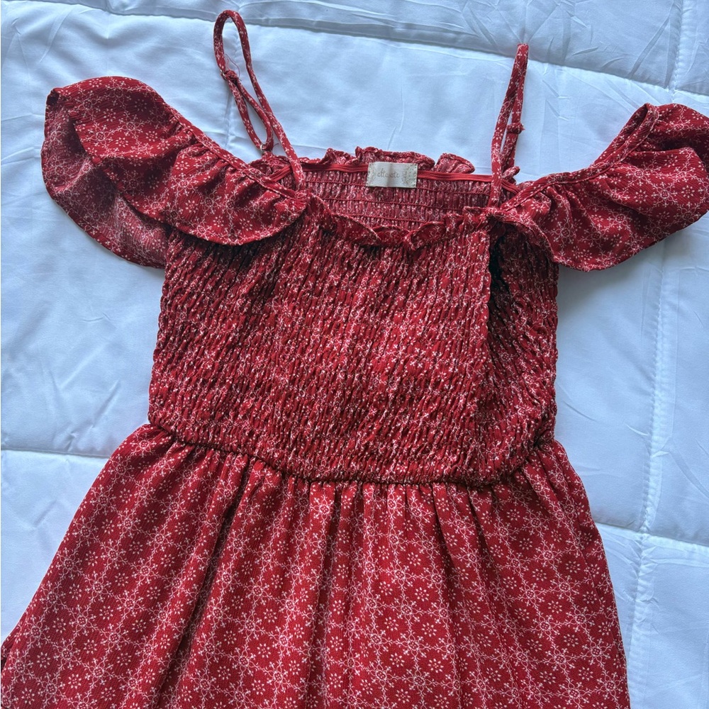 Altar'd State Red and White Floral Smocked Off-Shoulder Dress - Size M
